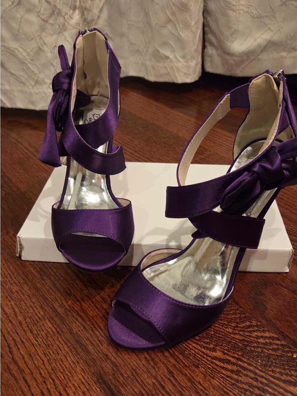 Purple Satin Strappy High Heel Sandals - Women